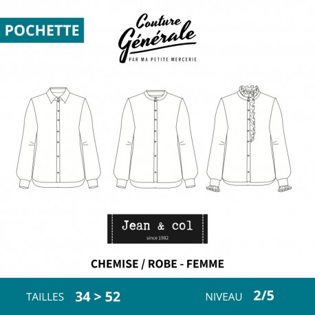 Patron Couture Générale chemise/ robe - Jean & col