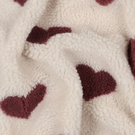 Tissu fourrure sherpa Coeurs