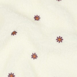 Tissu fourrure sherpa brodé Fleur - écru