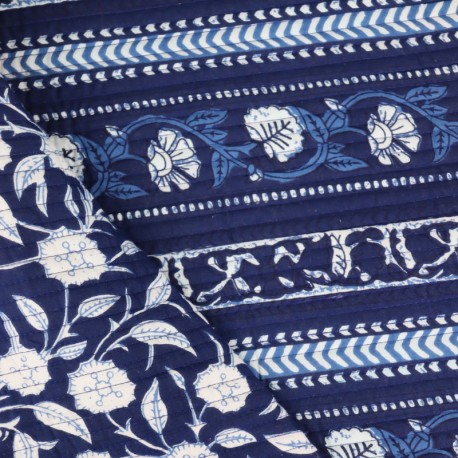 Tissu indien matelassé Nelumbo - bleu