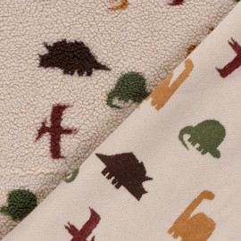 Tissu fourrure sherpa Dinosaures - beige