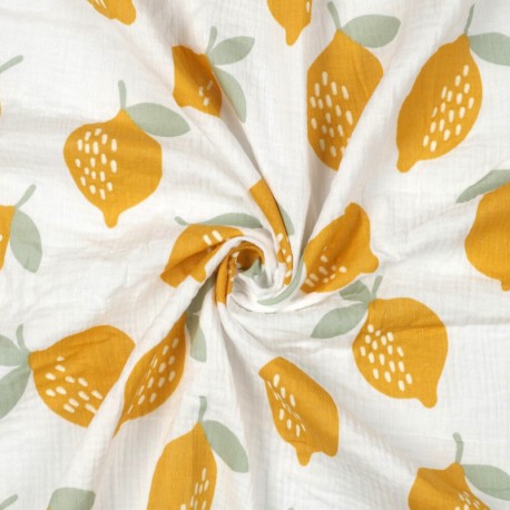Tissu double gaze de coton Citron
