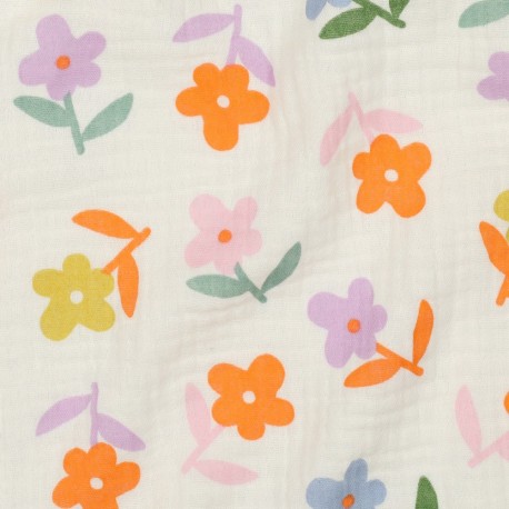Tissu double gaze de coton Bloom pop - écru