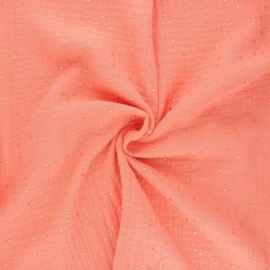 Tissu double gaze de coton pois doré x 10cm