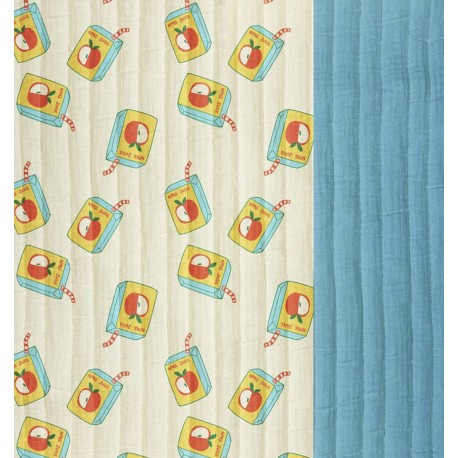 Tissu double gaze matelassé réversible Juice/Bleu