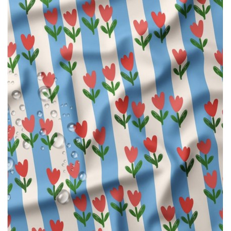 Tissu enduit spécial ciré Tulipe - bleu