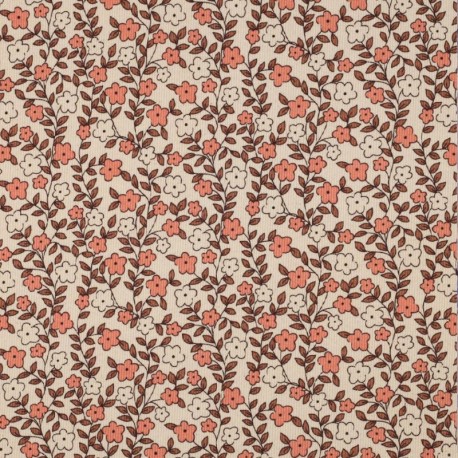 Tissu jersey côtelé Romance fleurie - naturel