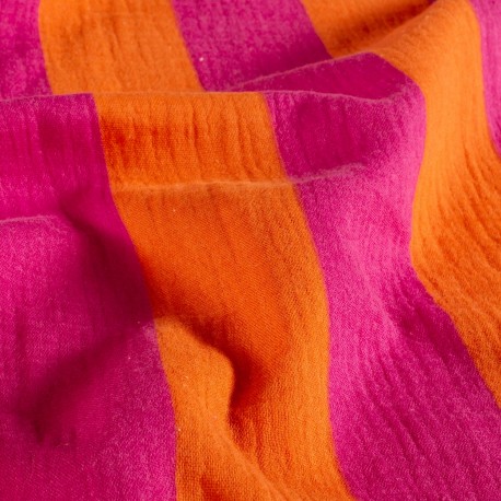 Tissu double gaze de coton rayé Vita - rose