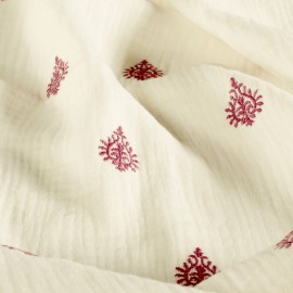 Tissu double gaze de coton brodé Orna - écru