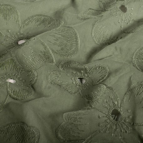 Tissu voile de coton broderie anglaise Solénite - vert