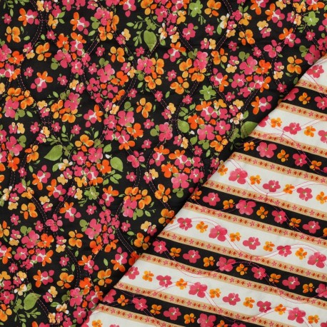 Tissu coton matelassé réversible Floria - noir