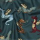 Tissu popeline de coton Dragons - bleu pétrole