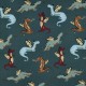 Tissu popeline de coton Dragons - bleu pétrole