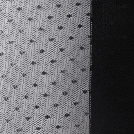 Tulle Haute qualité Plumetis point d'esprit noir x10cm