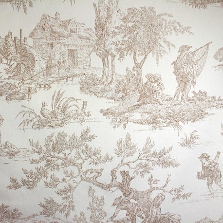 Tissu toile de Jouy Paysanne beige x 64cm