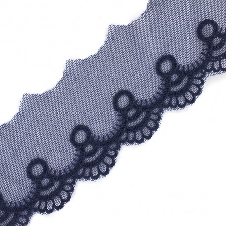 Tulle brodé Adaya - marine x 1m