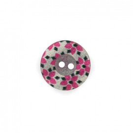 Bouton polyester Fleurette irisée - rose