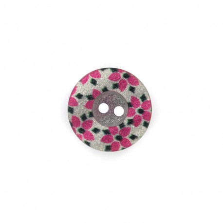 Bouton polyester Fleurette irisée - rose