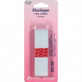 Elastique 25 mm tissé souple blanc - long. 1 m - Couture loisirs 