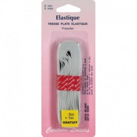 Elastique 6 mm tresse plate blanche -long 5 m - Couture loisirs 