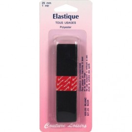 Elastique 25 mm tissé souple noir - long. 1 m - Couture loisirs 