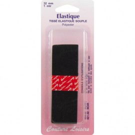 Elastique 32 mm tissé souple noir - long. 1 m - Couture loisirs 